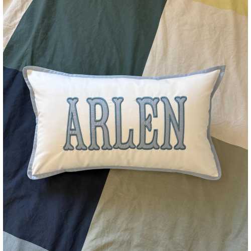 12x20 in Blue Piping Edge Personalized Pillowcase. Applique Name and Monogram Pillow Cover.