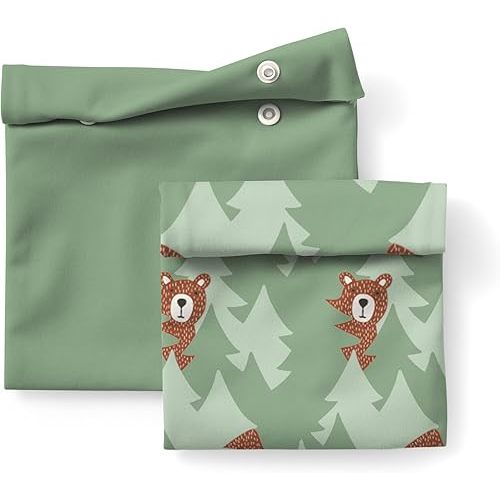 Esembly Snack + Sammy Pouches - Reusable Snack & Sandwich Bags| Storage Bag for Food - Set of 2 - Peek-a-Bear + Aloe
