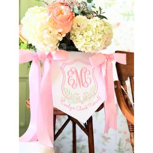 Custom Embroidered Baby Name Banner: Monogram Hospital Door Sign in White Pique