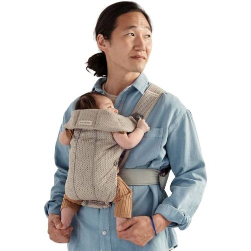 BabyBjörn Baby Carrier Mini, Gray Beige, 3D Mesh Newborn Carrier (7-25 lbs), Ergonomic, Easy-to-Use