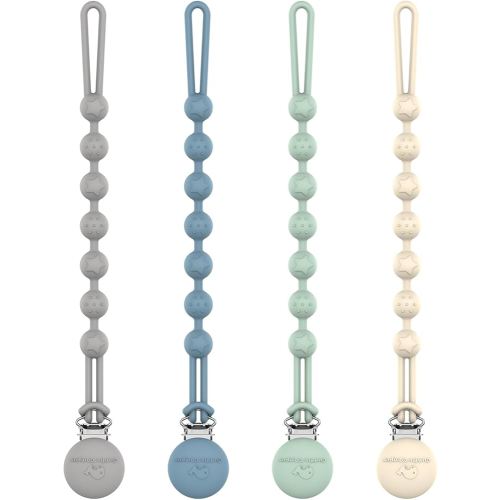 Cuddle Campus Silicone Pacifier Clip Holder with One Piece Design, Pack of 4 Soft Flexible Binky Clips with Texture for Baby Boy and Girl Set 2(6M+)