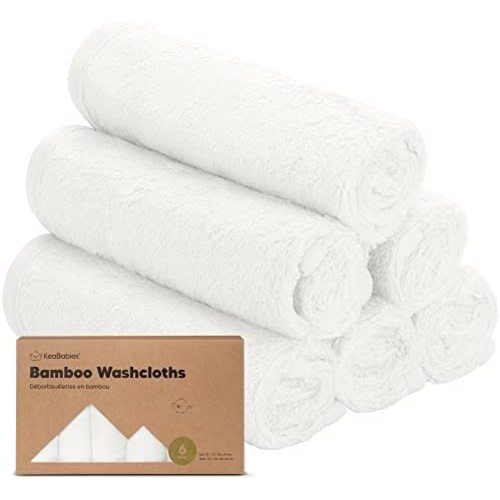 6-Pack Organic Baby Washcloths - Soft Bamboo Washcloth, Baby Wash Cloths, Baby Wash Cloth for Newborn, Kids, Baby Towels, Baby Bath Essentials, Face Towel, Face Cloths for Washing Face (White)