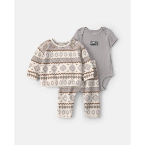 Baby Boy 3-Piece Fair Isle Fleece Layering Set - Cream/Grey | Carter's