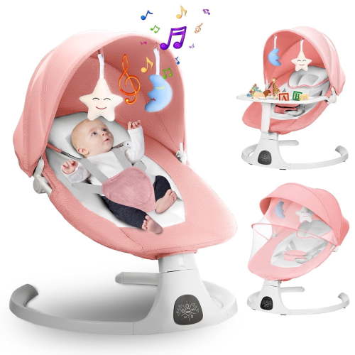 SolarSoda 3-in-1 Baby Swings for Infants Toddler with Dining Tray, 5-Speed Bouncer, Bluetooth