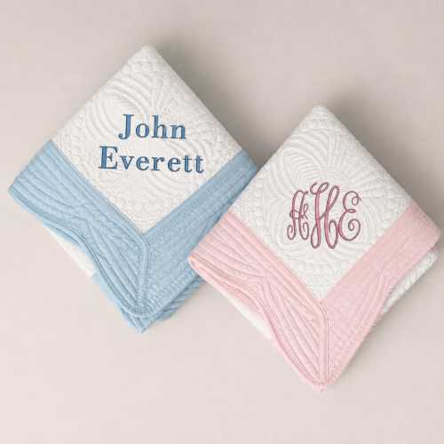 Pink And Blue Personalized Unisex Baby Quilt, Custom Name And Monogram Cotton Throw, Nursery Decor keepsake