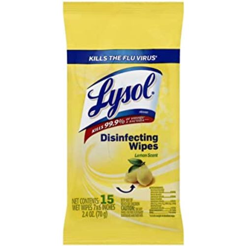 Lysol Disinfecting Wipes To-Go Pack, Lemon Scent, 15 Count (Pack of 6)