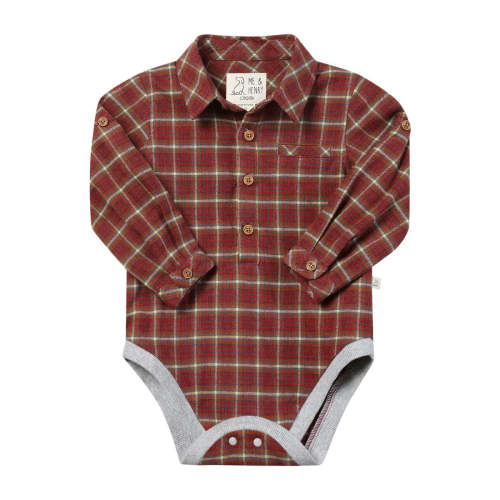 Jasper Woven Onesie - Red/Lemon Washed Plaid by Me & Henry