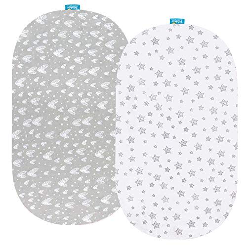 Bassinet Sheets for UPPAbaby Bassinet, 100% Cotton Fitted Sheets | Unisex Baby Bassinet Mattress Sheets for Baby Boy Girl, 360° Elastic Snug Fit Bassinet Sheets, 2 Pack(Gray Print)