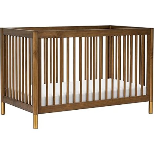 Babyletto Gelato 4-in-1 Convertible Crib with Toddler Bed Conversion in Natural Walnut and Brushed Gold Feet, Greenguard Gold Certified