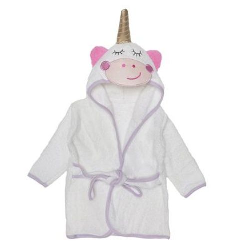 Everyday Kids Hooded Bath Robe for Girls – 3D White Unicorn, Soft Terry Cloth, Absorbent Baby Toddler Robe, Bath Time Essential Size 0-9 Months
