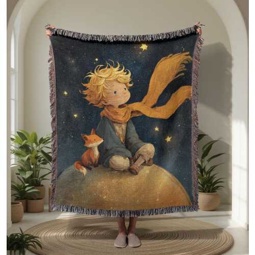 The Little Prince 100% Cotton Woven Blanket, Book Lover Gift Throw Blanket, Classic Storybook Tapestry Blanket, Baby Shower Gift For Reader