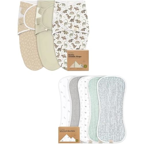 KeaBabies 3-Pack Baby Swaddle Sleep Sacks and 5-Pack Muslin Baby Burp Cloths for Boys and Girls - Newborn Swaddle Sack - Cotton Kids Washcloths, Burp Rags