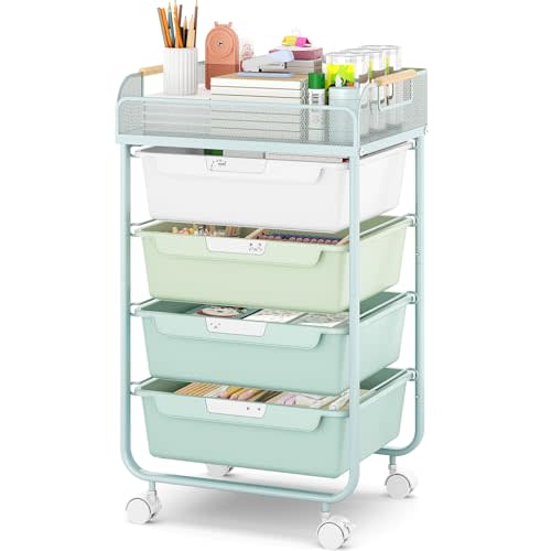 Rolling storage cart for easy access to diapering + bathing essentials
