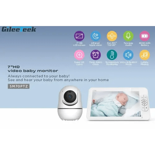 SM70 7 inch Baby Monitor Wireless with Camera Audio 4X Zoom 22Hrs Battery Night Vision Intercom 2-WayTemperature Sensor Lullaby - AliExpress