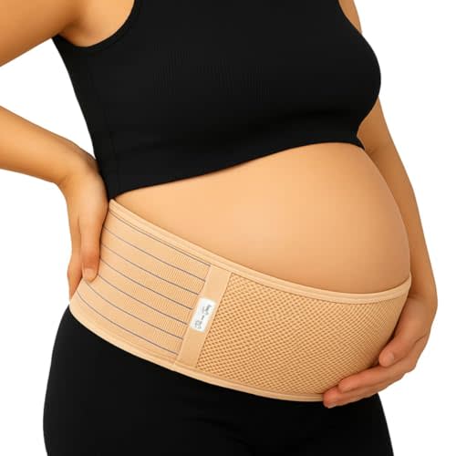 Jill & Joey Maternity Belt - Belly Band for Pregnant Women - Back Brace & Belly Support - Pregnancy Must-Have - Back Pain Relief (Beige, Medium)