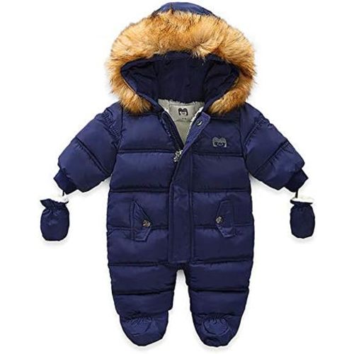 Infant Baby Boys Girls Winter Snowsuit Romper Hoodied Footie Outwear Toddler Jumpsuit Down Coat Jacket + Gloves