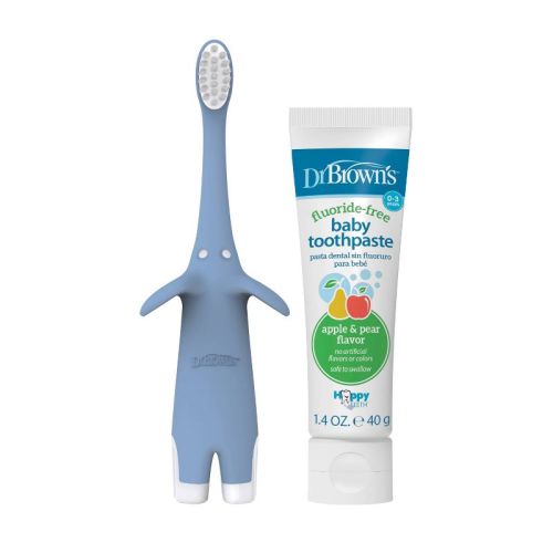 Dr. Brown's Infant-to-Toddler Manual Toothbrush with Apple Pear Toothpaste Kit - Blue Elephant - 2pk