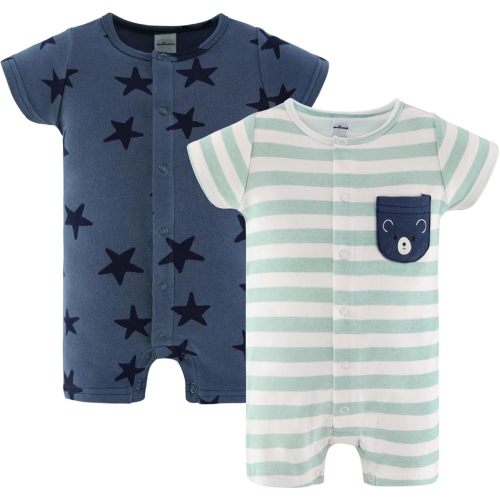 The Peanutshell Baby Boy Rompers 2 Pack - 100% Cotton Clothes, Rompers for Newborn, Infant, and Baby Boy - Blue Stars