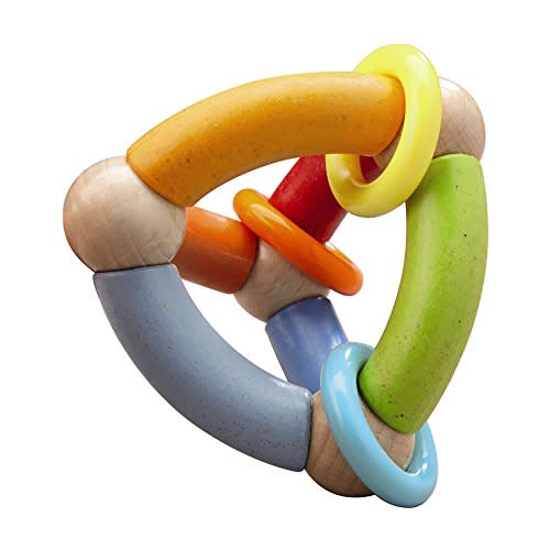 HABA Wooden Teething Toy for Babies 6-18 Months - Colorful Pyramid Developmental Baby Rattle and Teether - Sensory Toy for Infants and Toddlers - German-Made Grasping Toy