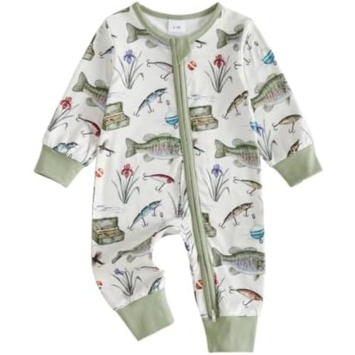 Newborn Baby Girl Boy Fishing Outfit Fish Romper Zipper Jumpsuit