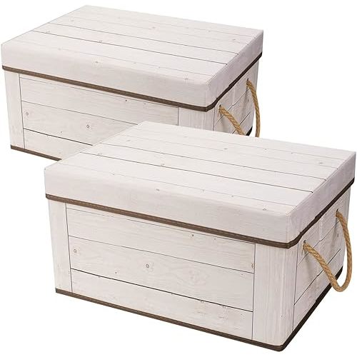 Livememory Decorative Storage Boxes with Lids, Memory Box for Keepsake with Lid and Handles for Decorative & Storage, L15.7 x W11.8 x H7.9 Inches (Not Made of Wood)