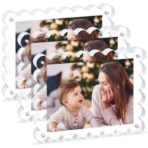 Chivalral 6x8 Scalloped Acrylic Photo Frame 3 Pack,12+12mm Desktop Holders