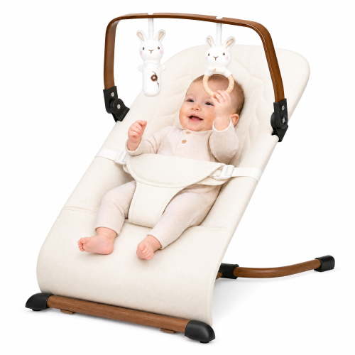 PRVAETU, Baby Bouncer, 3-in-1 Sit, Play and Relax, Foldable, Beige