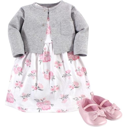 Hudson Baby baby-girls Cotton Dress, Cardigan and Shoe Set