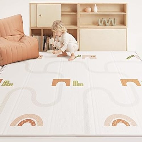 BG-BABYGO Baby Play Mat Foldable Baby Floor Play Mat X-Large Soft Foam Playmat for Babies Reversible Waterproof Padded Playmats Portable Thick Crawling Mat for Indoor Outdoor(70"*78"*0.4")