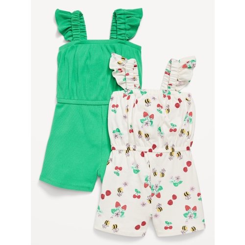 Sleeveless Ruffle-Trim One-Piece Romper 2-Pack for Toddler Girls
