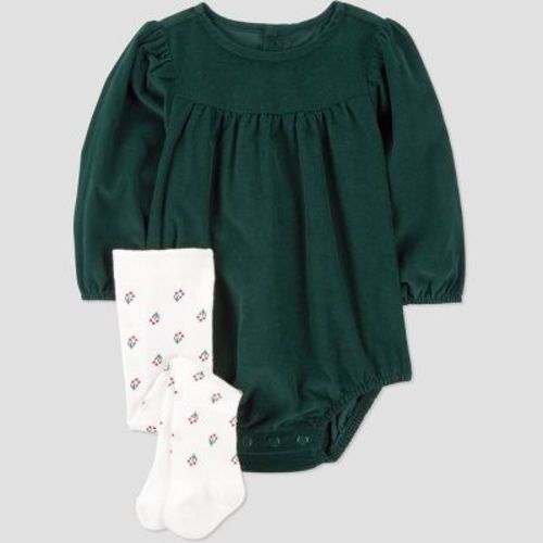 Carter's Just One You® Baby Girls' 2pc Holiday Bubble Romper with Tights - Green