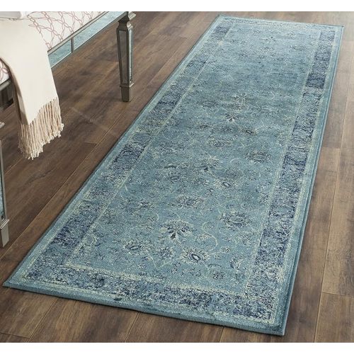 SAFAVIEH Vintage Collection Runner Rug - 2'2" x 10', Turquoise & Multi, Oriental Distressed Viscose Design, Ideal for High Traffic Areas in Living Room, Bedroom (VTG117-2220)