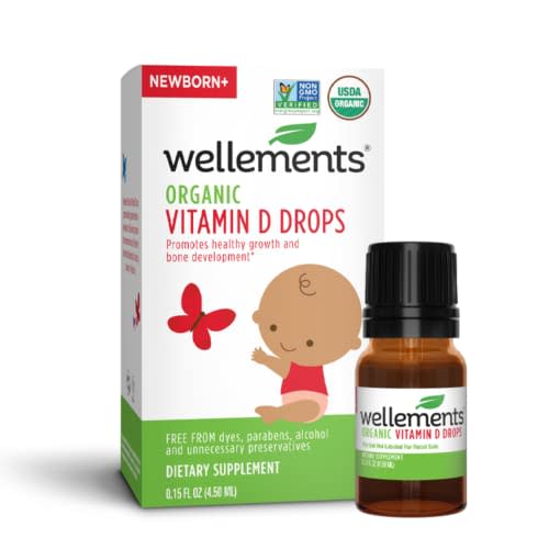 Wellements Certified Organic Baby Vitamin D Drops | Liquid Vitamin D3 Drops for Infants and Toddlers, Promotes Healthy Growth, Bone Development, 1 Drop Daily, 400 IU per Serving | 0.15 Fl Oz.