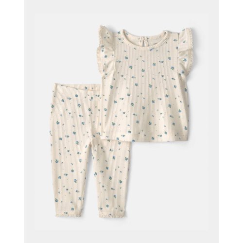 Baby Girl 2-Piece Blueberry Short-Sleeve Top & Pant Set - Cream | Carter's