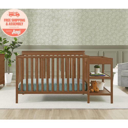 Delta Children Ellie 5-in-1 Convertible Crib and Changer - Greenguard Gold Certified, Chestnut