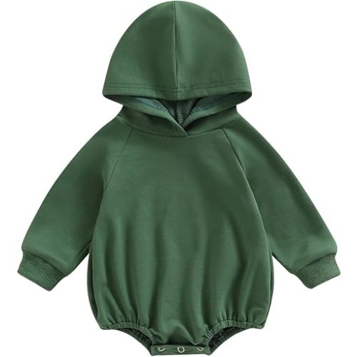 Thorn Tree Newborn Baby Boys Hooded Sweatshirt Long Sleeve Solid Romper Infant Baby Fall Winter Spring Outfits