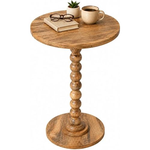Solid Wood Round Side Table for Living Room, Bedroom and Office — Handcrafted End Table, Bedside Nightstand, Accent Table for Small Spaces with Tool-Free Assembly- Natural