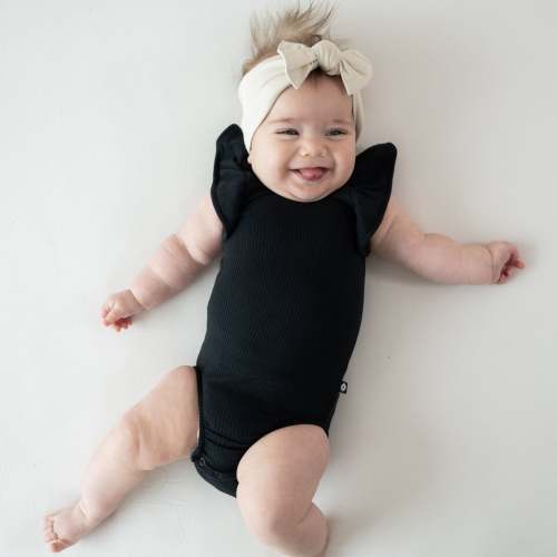 Ribbed Sleeveless Ruffle Leotard in Midnight | Kyte Baby