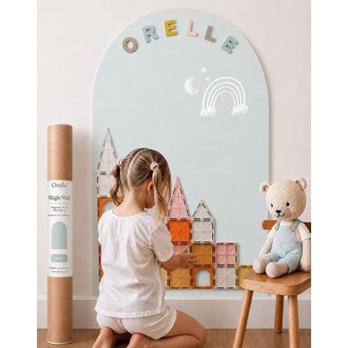 Orelle MagicWall | Magnetic Arch Wall Decal – Repositionable & Renter-Friendly | Peel & Stick Magnetic Wall Decal Chalkboard | Playroom Essentials | Large 24 x 39” | Blue