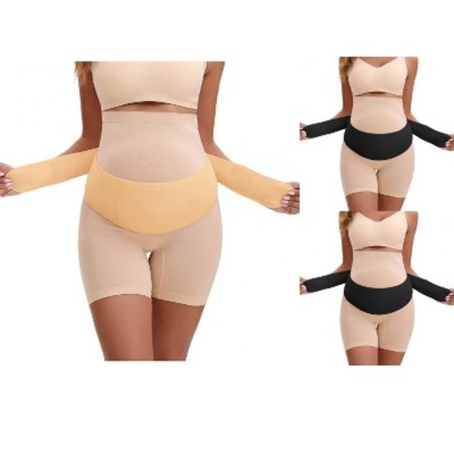 INSPIRE CHIC 3 Packs Women's Maternity Belly Bands-Soft and Breathable Support Band, Adjustable Belt 1 Beige and 2 Black X-Large