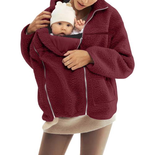 Baby Wearing Jacket Maternity Winter Clothes Maternity Coats for Women Baby Wearing Jacket Women Winter Warm Fleece Maternity Coats Full Zip 3 In 1 Babywearing Jackets Pregnancy Clothes, Wine-L