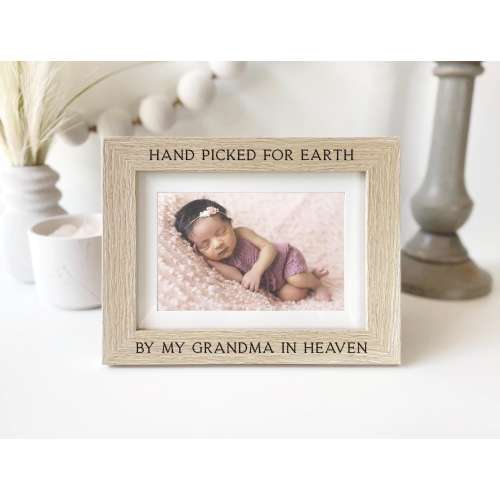 Hand Picked for Earth by my Grandma in Heaven Picture Frame | Grandmother Memorial | Newborn Baby Gift | Baby Shower Gift | Nursery Decor