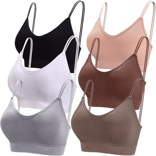 BQTQ 6 Pcs V Neck Bralettes for Women Padded Bralette with Straps Seamless Bra