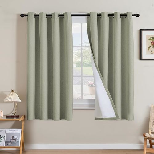 H.VERSAILTEX Linen Curtains 100% Blackout Curtains for Bedroom 63 inch Long Full Light Blocking Nature Linen Blended Window Curtains for Living Room Nickel Grommet (2 Panels, Heathered Tea)