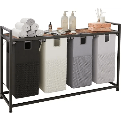 Laundry Basket Four Laundry Hamper with Removable Bags, Fabric Handles, Large Top Shelf and Laundry Bag for Bathroom, Dorm, Laundry Room