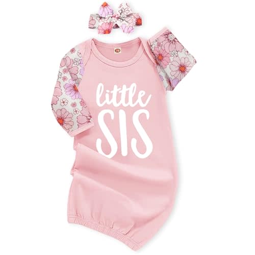 AMAWMW Newborn Baby Girl Little Sister Sleeper Gown Stripe Long Sleeve Nightgown Pajamas Gifts Stuff Essential Outfit