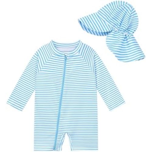 UPF 50+ Baby Toddler Boy One Piece Swimsuit with Sun Hat Long Sleeve Zipper Rashguard Bathing Suit for Infant