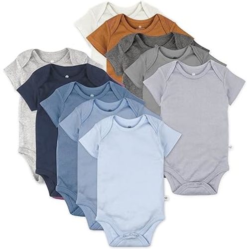HonestBaby 10-Pack Short Sleeve Bodysuits One-Piece 100% Organic Cotton for Infant Baby Boys, Girls, Unisex, Prep School Rebel Boy, Newborn