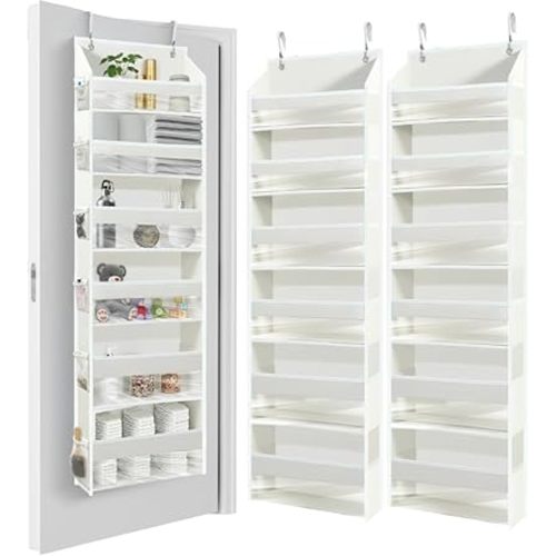 HOMELUX THEORY Over The Door Organizer Hanging - 50lbs Load 6 Large Front & 12 Side Pockets, 2 Pack Over The Door Shoe Organizer, Hanging Closet Organizer For Toys, Diaper - Sewing Organizers (Ivory)