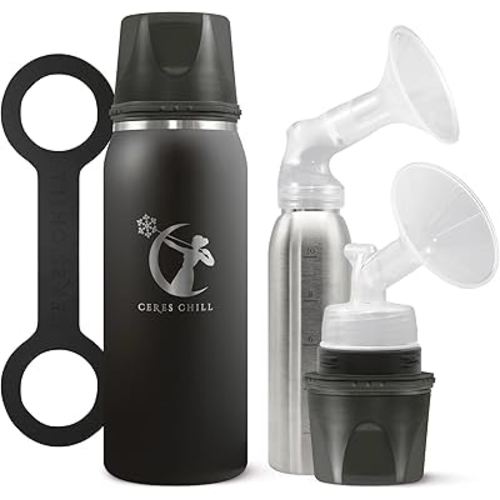 Ceres CHILL OG Breastmilk Chiller & Warmer – 12–34oz Portable Breast Milk Cooler, Storage & Baby Bottle for Travel, Work or On-The-Go – Pump Compatible Container – 0 Dark 30 Midnight Black